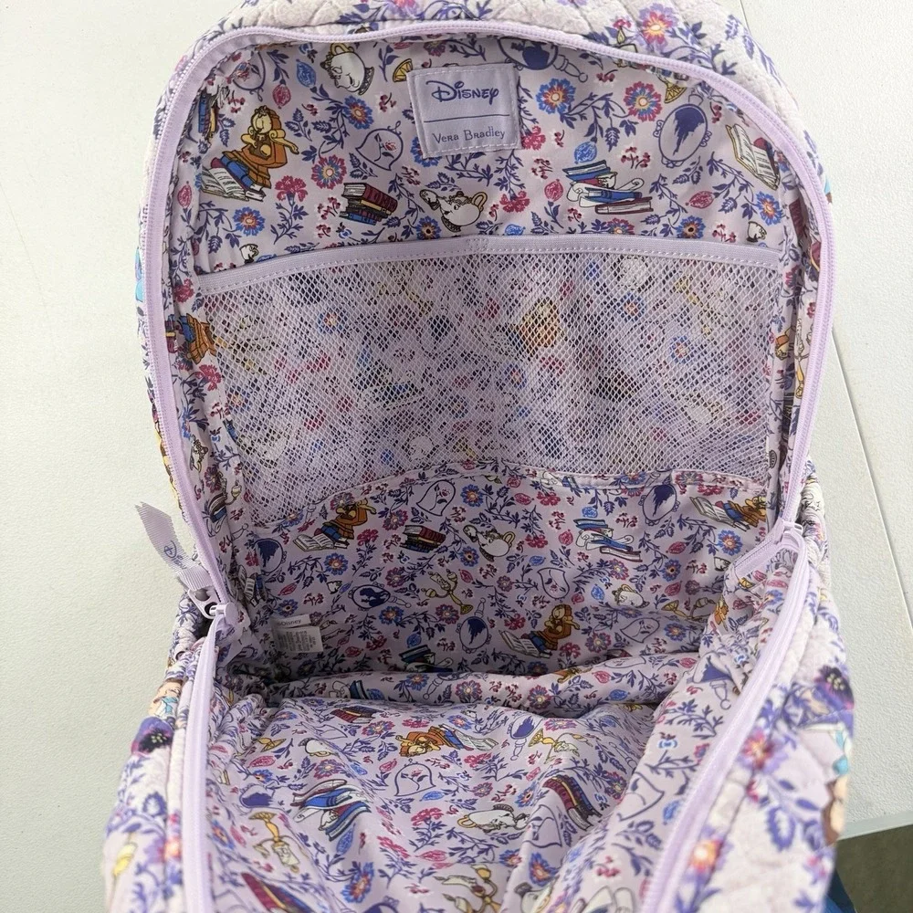 Vera Bradley Belle Floral Campus Backpack Beauty & Beast Disney Full Size Purple